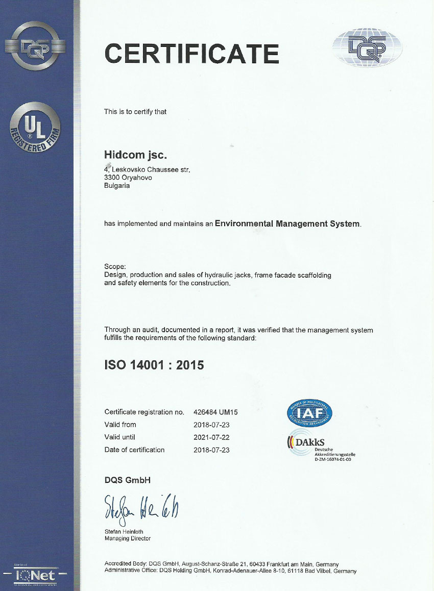 DQS Certificate ISO 14001-2015
